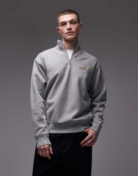 Carhartt WIP – Grå sweatshirt med kort dragkedja och amerikansk skriftlogga - view 1