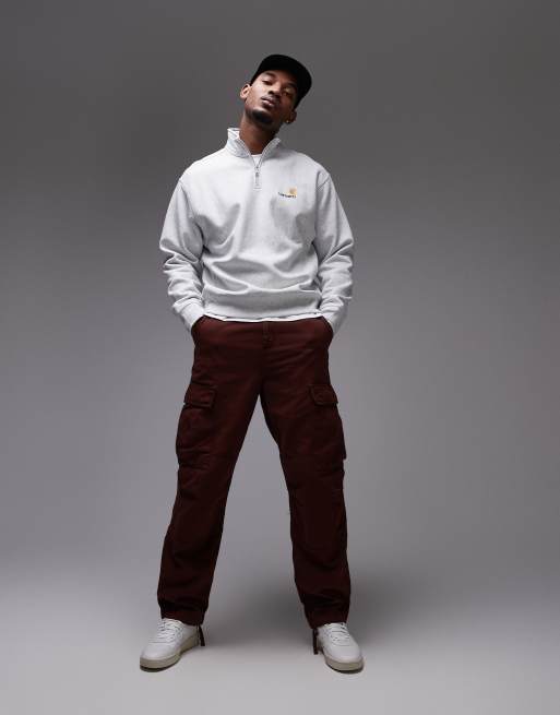 Carhartt WIP – Grå sweatshirt med kort dragkedja och skriftlogga, 2 av 4