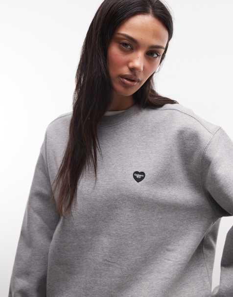 Carhartt WIP – Gråmelerad sweatshirt med litet hjärtmärke - view 1