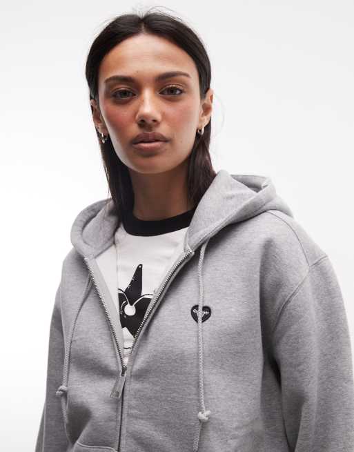 Carhartt WIP - Gråmeleret hættetrøje med lynlås og lille hjerteformet patch-detalje, 4 af 4