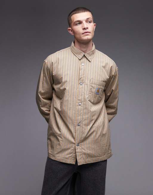 Carhartt WIP - Grimsby - Camicia giacca taglio ampio trapuntata beige a righe