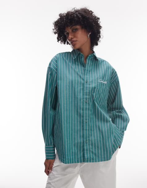 Carhartt WIP - Grimsby - Grøn skjorte med lange ærmer, logodetalje og striber - view 1