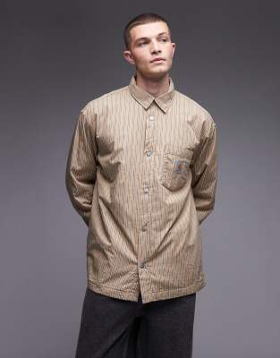 Carhartt WIP Carhartt WIP grimsby loose fit quilted shirt jacket in beige stripe-Neutral