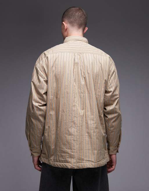 Carhartt WIP grimsby loose fit quilted shirt jacket in beige stripe, 3 of 5
