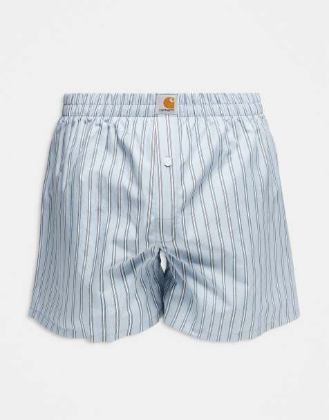 Carhartt WIP – Grimsby – Vita och blå, randiga boxershorts - view 1