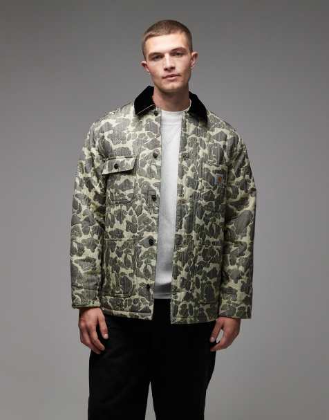 Carhartt WIP - Grøn chore-frakke med camouflage- og tapetprint i jacquard - view 1