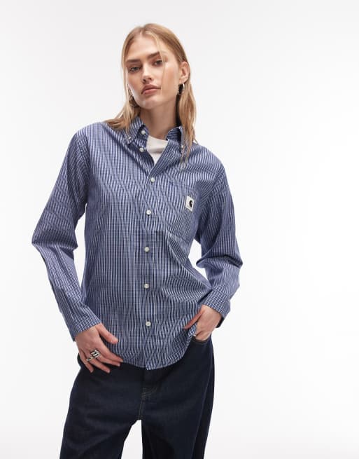 Carhartt WIP – Groff – Blårutig skjorta med långa ärmar, 3 av 4