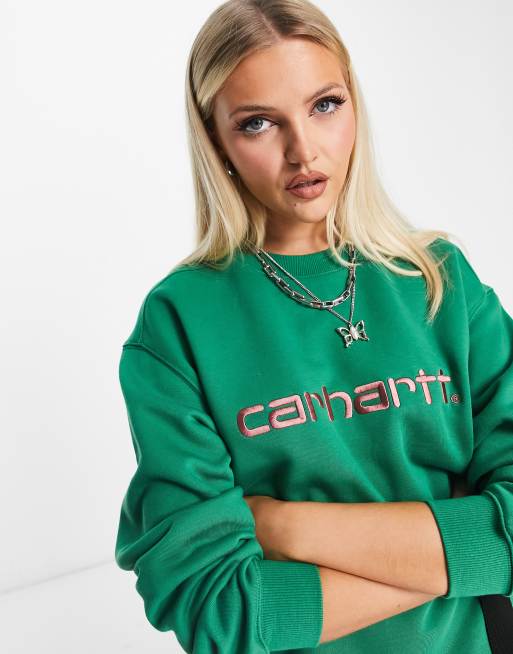 Carhartt WIP – Grön avslappnad sweatshirt med broderad logga, 4 av 4