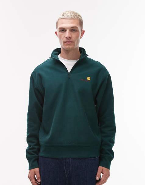 Carhartt WIP – Grön sweatshirt med kort dragkedja och amerikansk skriftlogga - view 1