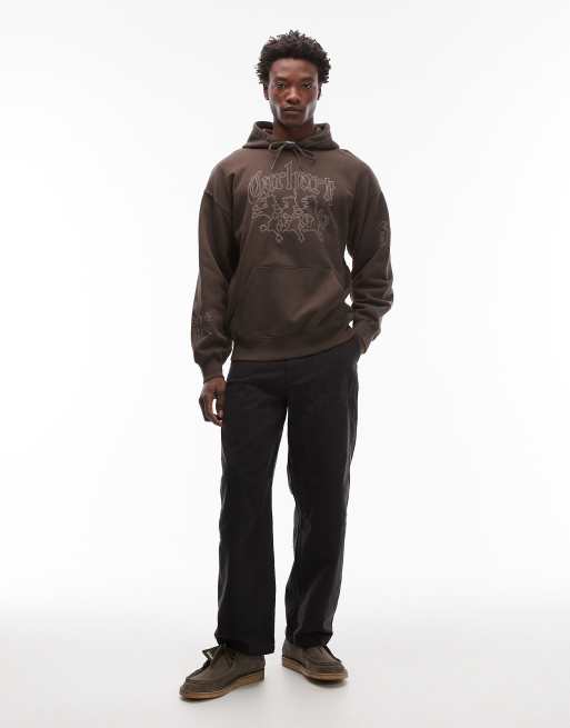 Carhartt WIP hackwork oversized hoodie in dark chocolate brown, 2 of 5