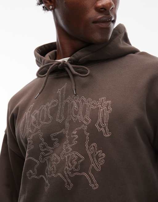 Carhartt WIP hackwork oversized hoodie in dark chocolate brown, 5 of 5