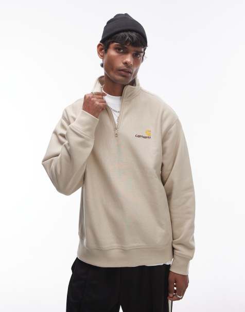 Carhartt WIP half zip american script sweatshirt in beige - view 1