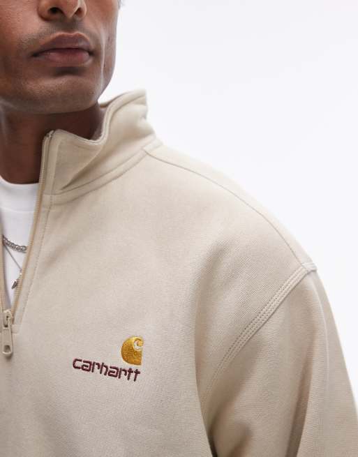 Carhartt WIP half zip american script sweatshirt in beige, 3 of 4