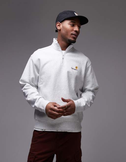 Carhartt wip half zip american script sweatshirt in gray