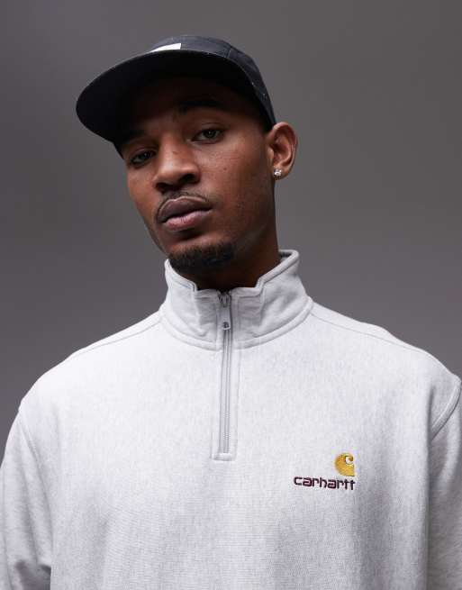 Carhartt WIP half zip american script sweatshirt in grey, 4 of 4