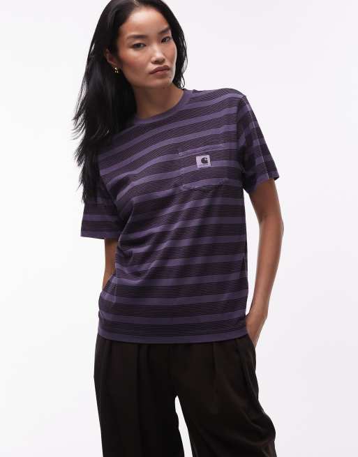 Carhartt WIP - Hanson - Kortærmet T-shirt med lilla og sorte striber, 4 af 4