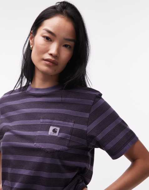 Carhartt WIP - Hanson - T-shirt a maniche corte viola e nera a righe - view 1