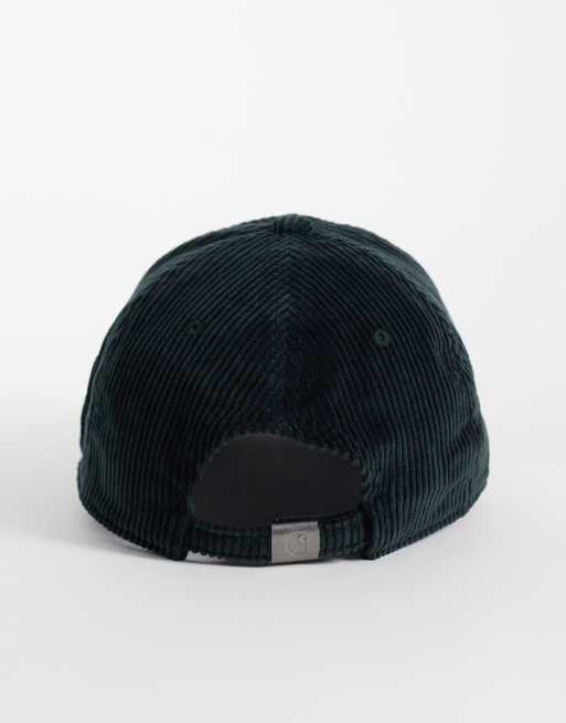 Carhartt WIP Harlem corduroy logo cap in dark green, 2 of 3