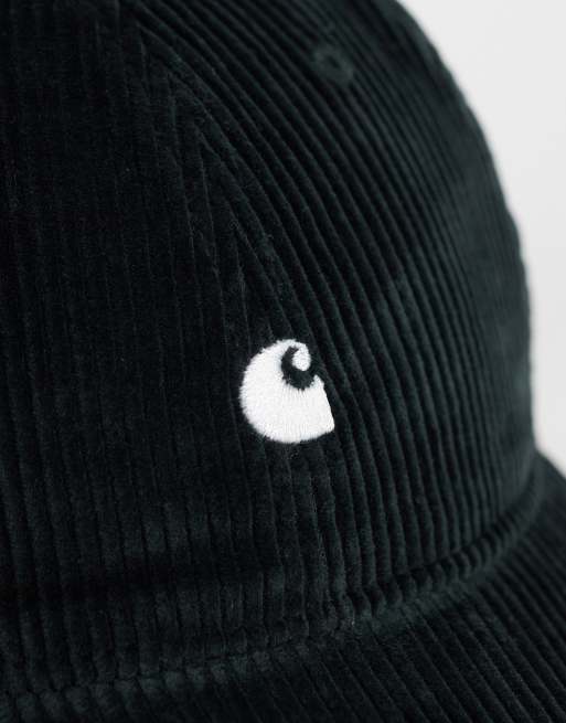 Carhartt WIP Harlem corduroy logo cap in dark green, 3 of 3