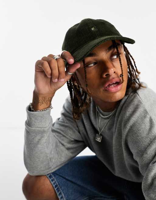 Carhartt WIP – Harlem – Zielona sztruksowa czapka z daszkiem