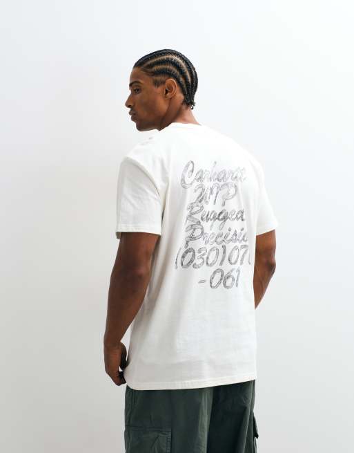 Carhartt WIP Hatching Script front logo and back print t-shirt in off white, 4 of 5