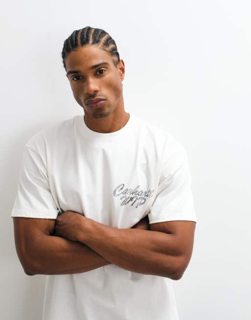 Carhartt WIP Hatching Script logo t-shirt in off white, 3 of 5