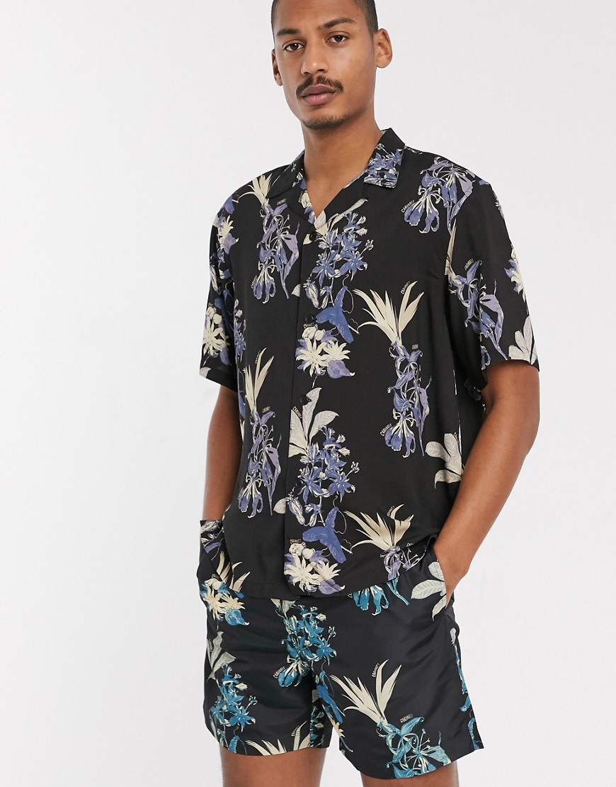 Carhartt WIP Hawaiian floral shirt in black