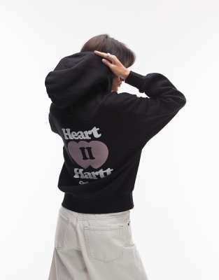 Carhartt Heart Ii Hartt Graphic Back Zip Through Hoodie In Black