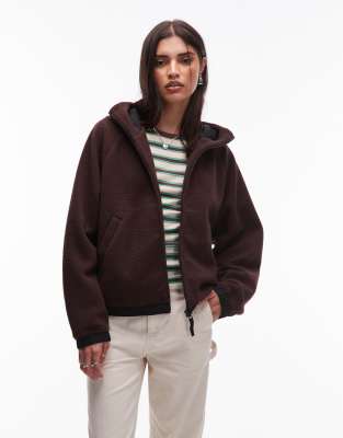 Carhartt WIP - Helix - Fleece-Jacke in Dunkelbraun mit Kapuze-Brown