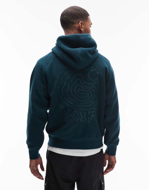 Carhartt WIP helix fleece oversized pullover hoodie in dark green, 3 of 5