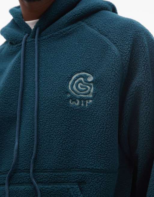 Carhartt WIP helix fleece oversized pullover hoodie in dark green, 5 of 5