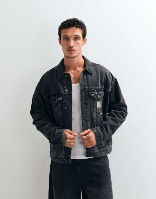 Carhartt WIP Helston denim jack in zwart met verfspat-effect, 2 van 5