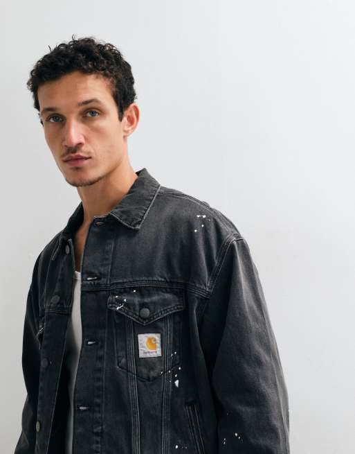 Carhartt WIP Helston denim jack in zwart met verfspat-effect, 3 van 5