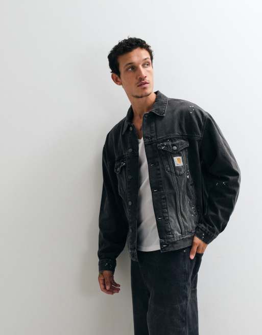 Carhartt WIP Helston denim jack in zwart met verfspat-effect, 4 van 5