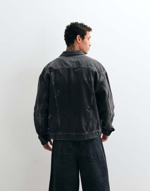 Carhartt WIP Helston denim jack in zwart met verfspat-effect, 5 van 5
