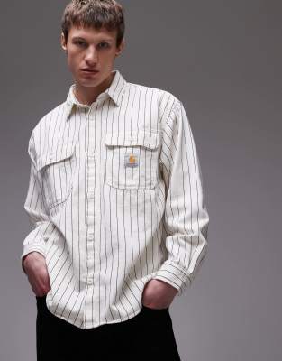 Carhartt WIP hendry long sleeve shirt in white and black pinstripe