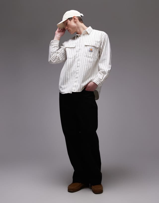 Carhartt WIP hendry long sleeve shirt in white and black pinstripe