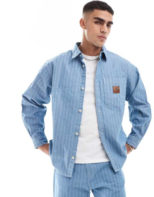 Carhartt WIP herringbone denim overshirt jacket in dark blue (part of a set), 3 of 4