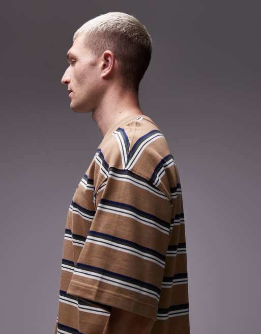 Carhartt WIP - Holm - Beige T-shirt med vandrette striber, 4 af 5