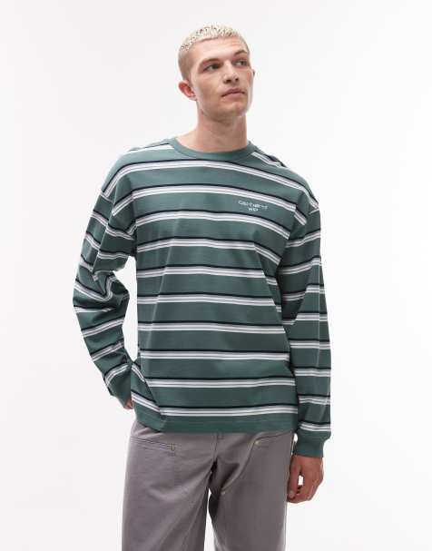 Carhartt WIP – Holm – Grön, randig t-shirt med långa ärmar - view 1