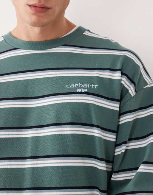 Carhartt WIP holm long sleeve t-shirt in green horizontal stripe, 5 of 5