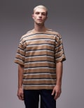 [Carhartt WIP] Carhartt WIP Holm t-shirt in beige horizontal stripe-Neutral 2XL Beige