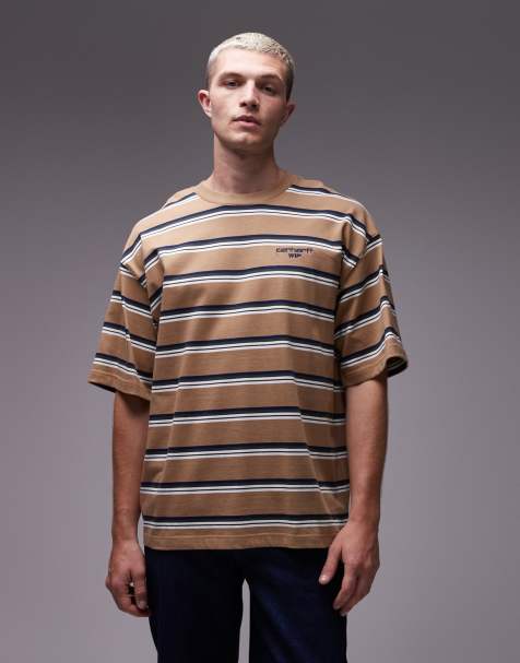 Carhartt WIP - Holm - T - shirt in beige horizontale strepen - view 1