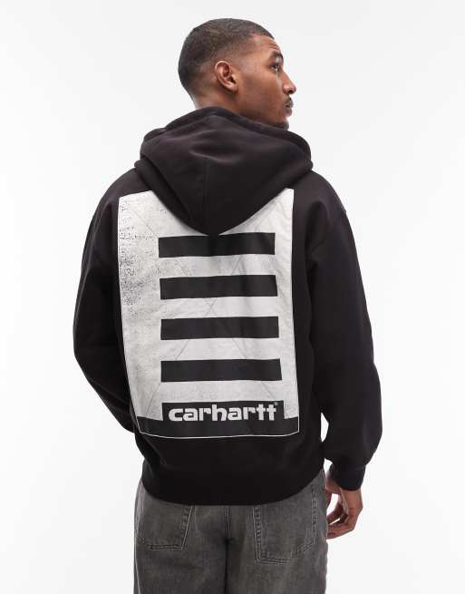 Carhartt WIP – Hooded Archive Lines – Czarna zapinana na zamek bluza z kapturem oversize z naszywką na plecach