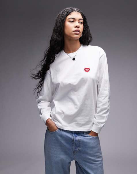 Carhartt WIP - Hvid og langærmet T-shirt med hjerteformet patch - view 1