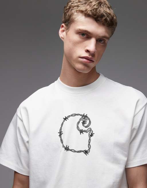 Carhartt WIP - Hvid T-shirt med pigtråds-logoprint, 5 af 5