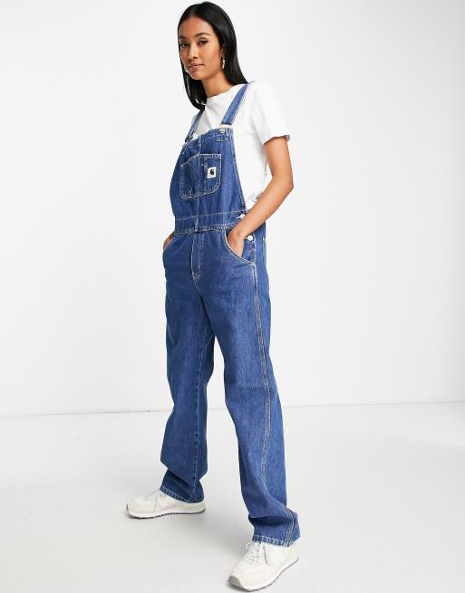 Carhartt WIP – Indigoblå, avslappnade hängselbyxor i denim