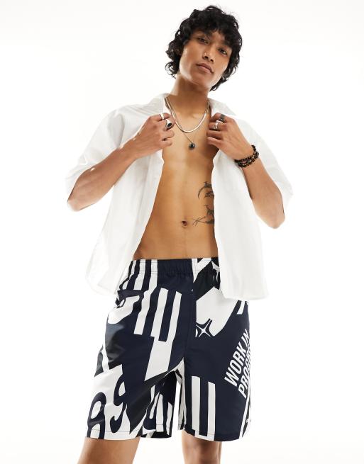 Carhartt WIP island marina print swim shorts in navy ASOS