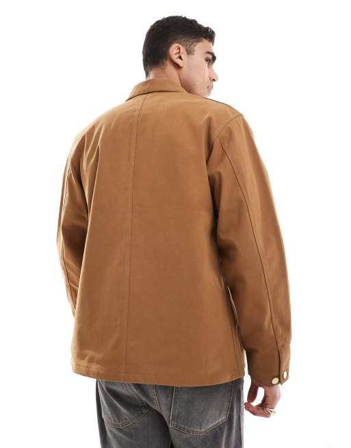 Carhartt WIP - Jack van imitatiesuède met zak in bruin, 3 van 4