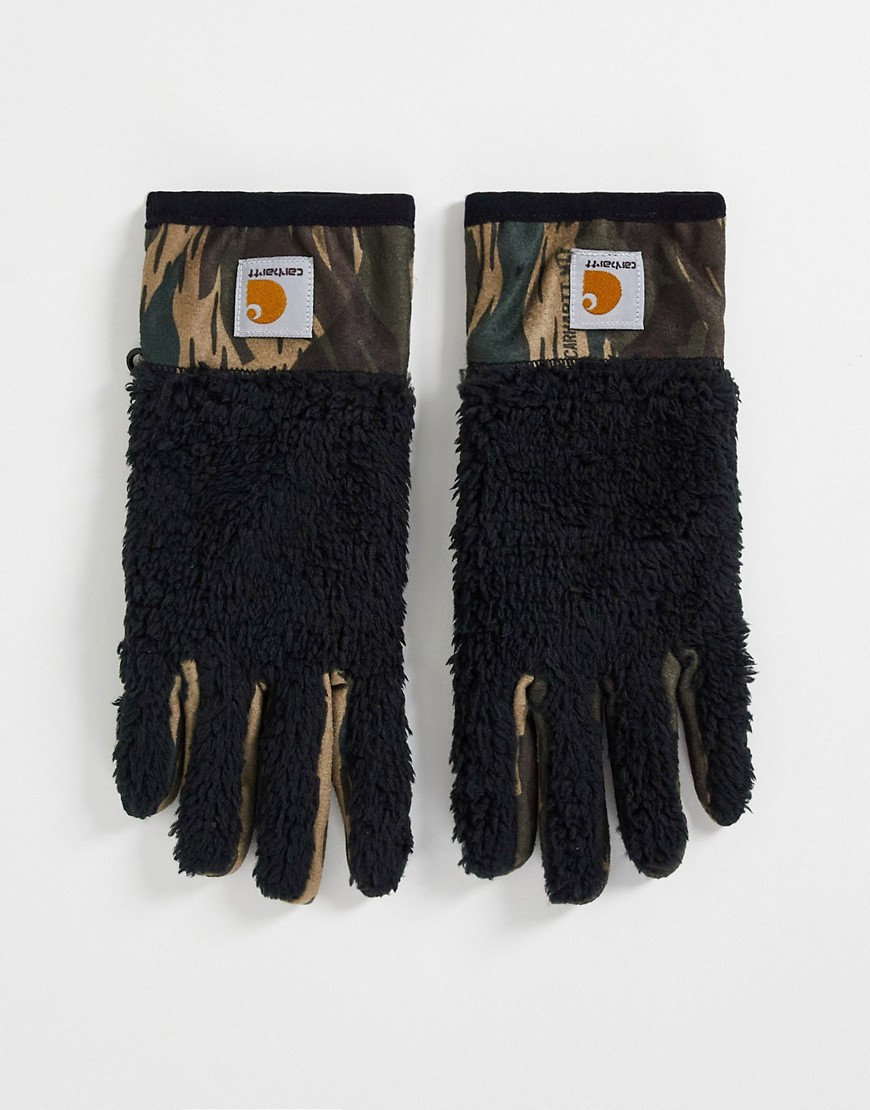 Carhartt WIP jackson fleece pile gloves in black camo